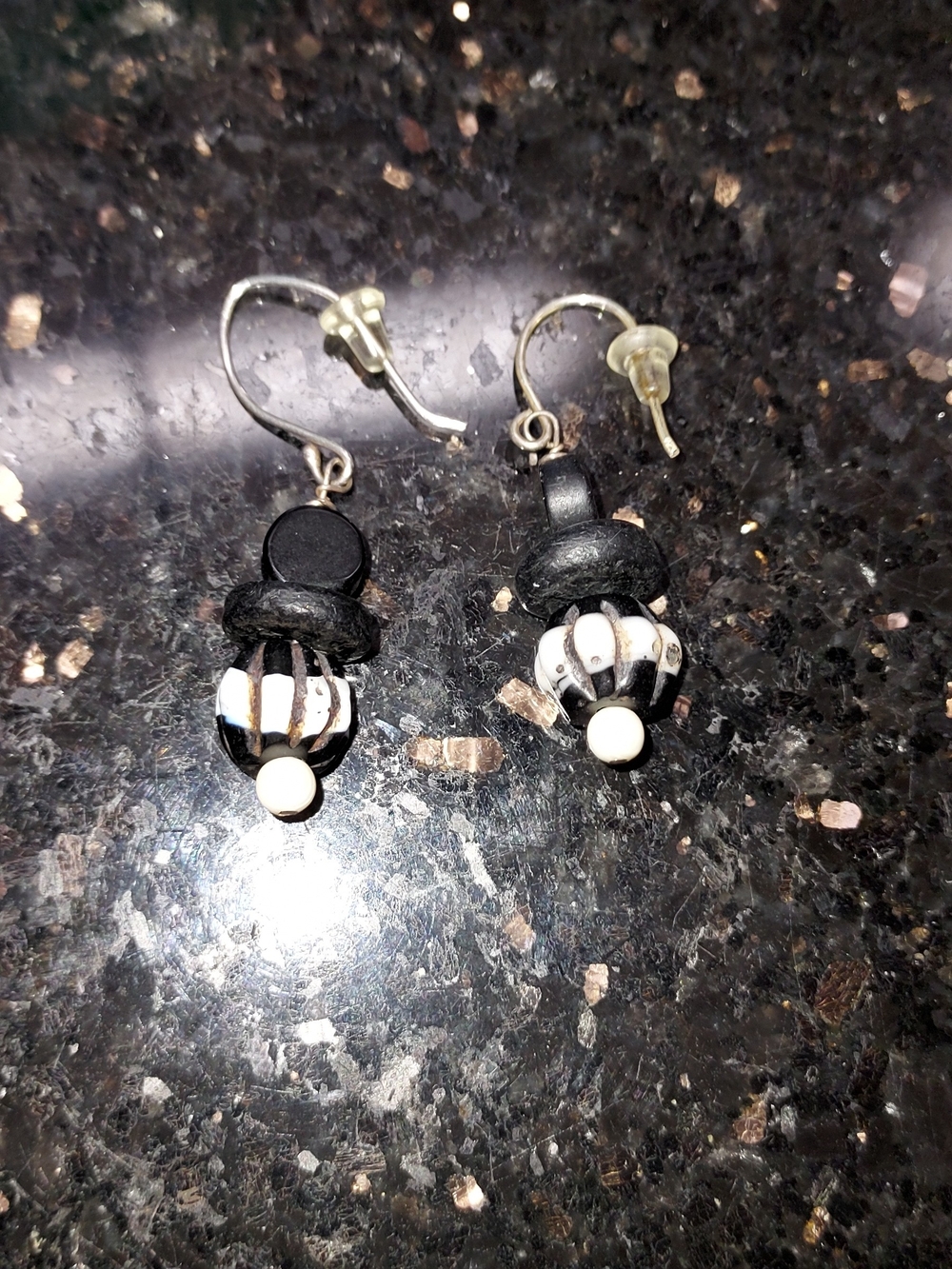 Black and White Beaded Dangle Earrings